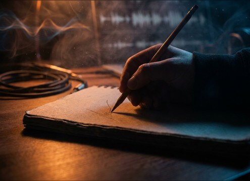 Handwriting scene with pencil scratch paper foley