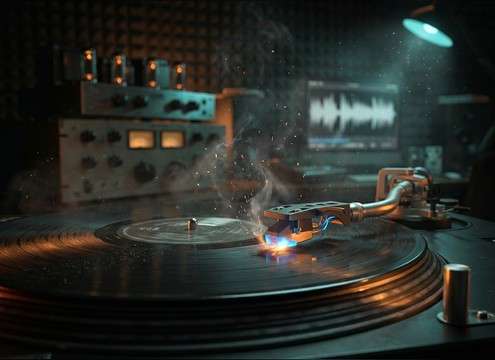 Needle drop and vinyl crackle for a podcast cold open