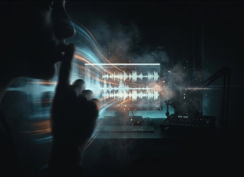 Finger-to-lips gesture synced with shh foley