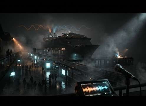 Cruise terminal ambience with distant ship horns