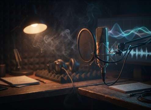 ASMR narration waveform with a soft sigh between sentences