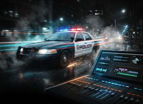 Police chase edit using yelp and wail siren timing