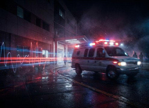 Ambulance arrival with two-tone siren under dialog