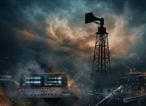 Tornado warning siren bed under emergency broadcast voice