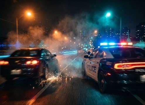 Police car chase scene needing synced siren audio