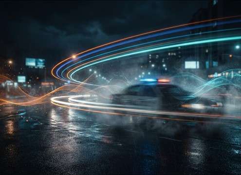 Night city ambience with distant siren in the background