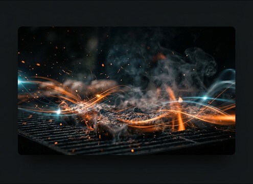 BBQ grill commercial scene needing smoky sizzle