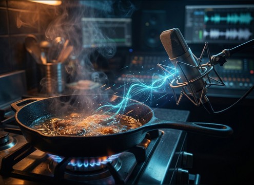 ASMR cooking clip featuring detailed frying sizzle