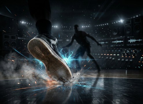 Basketball sneaker losing traction with a scuff and skid sound