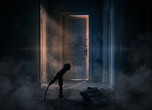 Muffled smoke alarm sound effect for audio drama