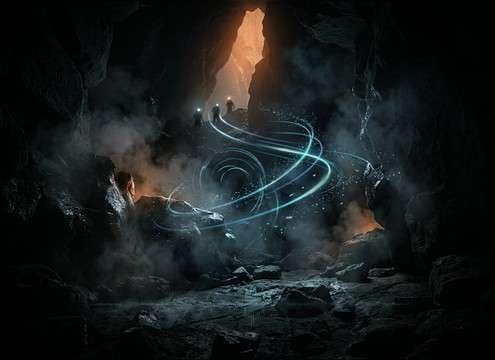 Distant snake hiss with cave reverb tail and reflections