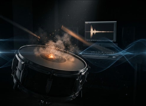 Quick snare rimshot accent under a comedic beat