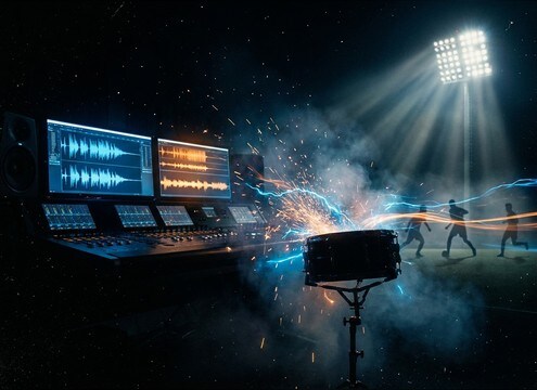 Punchy snare stinger on a sports highlight cut