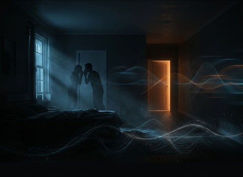 Distant snore audio behind nighttime dialogue