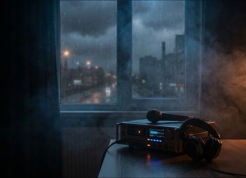 Soft rain bed under dialogue with low masking