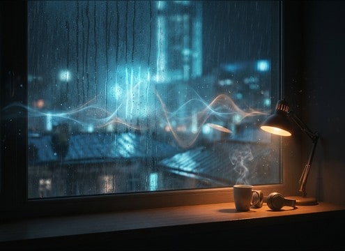 Rain on window ambience for indoor apartment scene