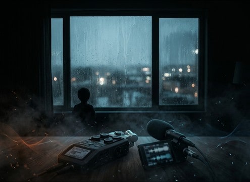 Soft rain ambience for reflective montage