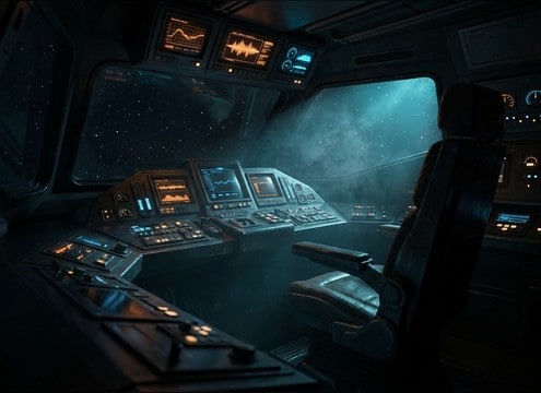 Cockpit ambience under sci-fi dialogue