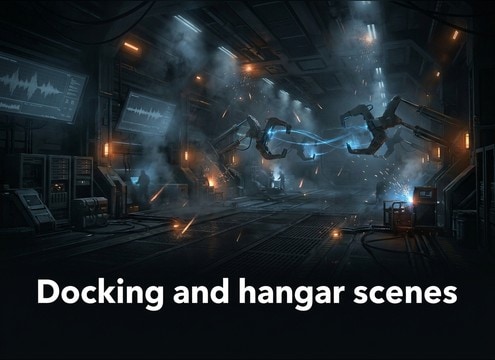 Docking clamp sound effect in a hangar scene