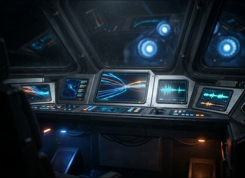 Onboard system cue layered with spaceship ambience