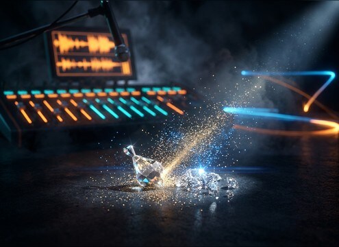 Close-up jewelry sparkle moment with a crystal ping SFX