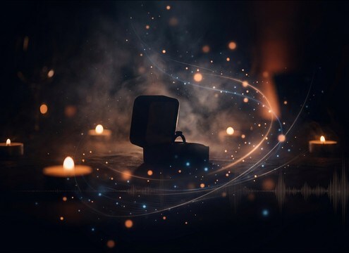 Wedding ring reveal with a soft shimmer sweep sound effect