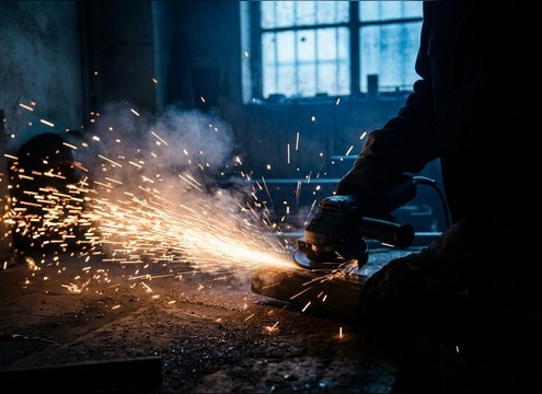 Angle grinder throwing sparks sound design