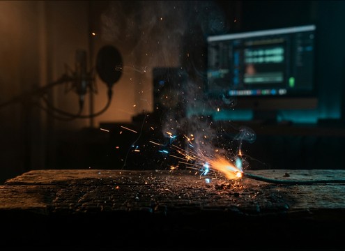 Firework fuse sputter spark sound