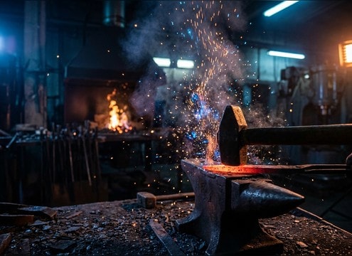 Forge anvil spark flick foley sound