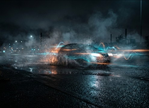Car driving through puddle splash sound