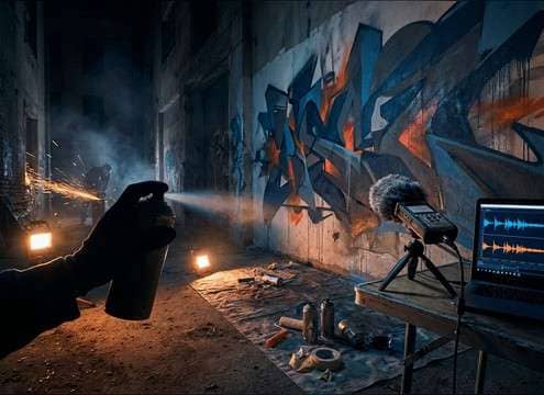 Spray paint can sound effect for graffiti wall scene
