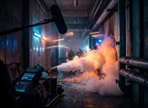 Fire extinguisher spray sound effect in emergency scene