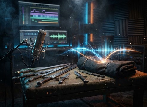 Foley editor replacing production audio with a clean stab clip