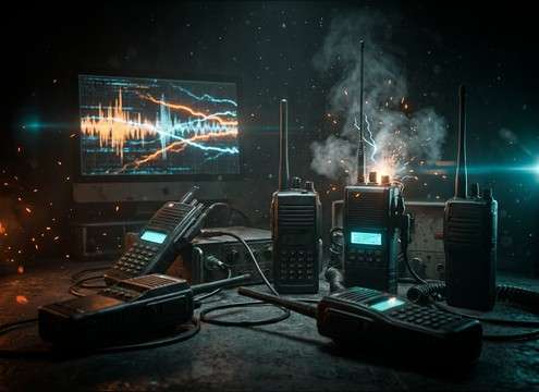 Walkie-talkie communication with compressed static squawk