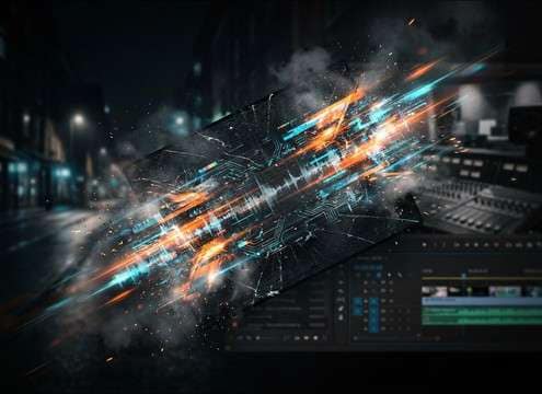 Glitch cut transition emphasized by a static burst