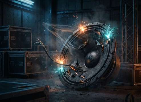 Distorted loudspeaker producing crackle and static