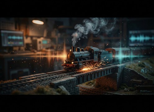Scaled steam train sound effects for a model railroad scene