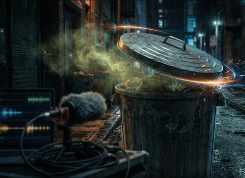 Trash can lid opening with prop clack and odor release
