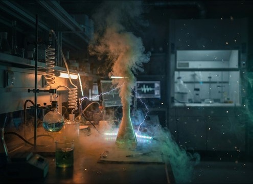 Bubbling chemical fumes scene with hissy stink texture