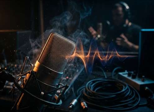 Podcast editor layering a close stomach rumble under dialogue