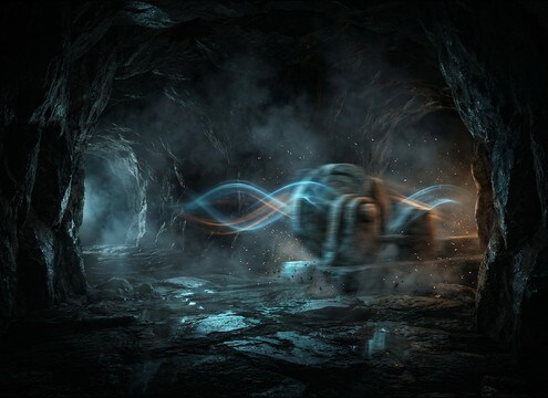 Distant stone sliding in cave ambience sound effect