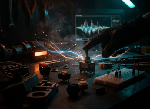 Prototype device interface with tactile switch click audio