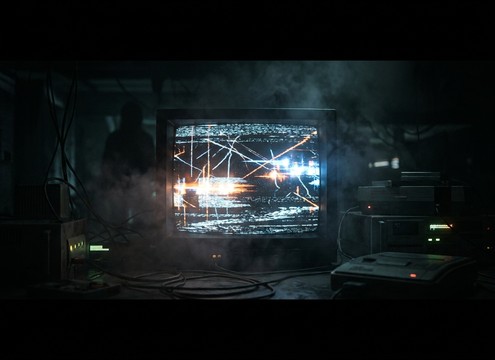 Distorted TV static interference for a horror scene