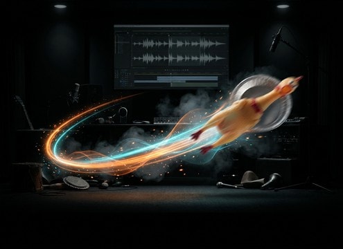 Comedy animation frame with exaggerated throw swoosh cue