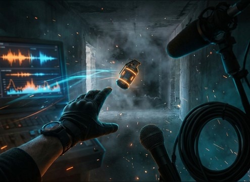 Game HUD with a thrown item sound effect layered under UI