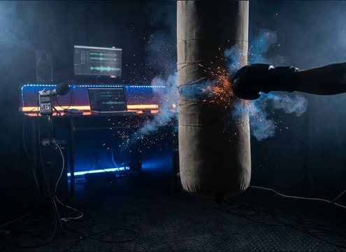 Body hit thump foley sound effect on a fight scene timeline