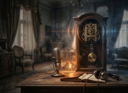 Antique clock ticking in a period interior scene