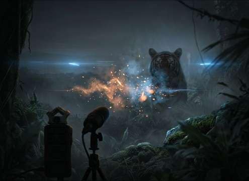 Editor syncing a close tiger roar to a creature reveal shot