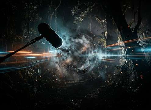 Wide jungle landscape scene with a distant tiger roar in the soundscape