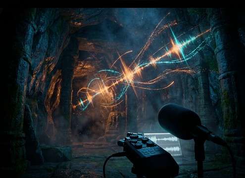 Horror hallway scene using a low tiger roar as tension sound